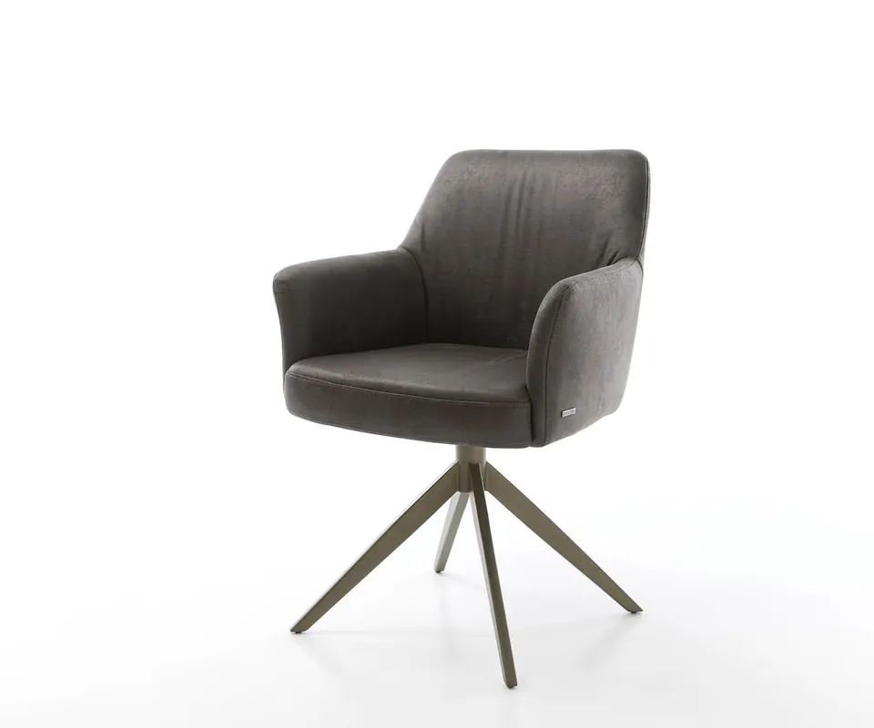 Drehstuhl Xana-Flex mit Armlehnen Mikrofaser Anthrazit Vintage Kreuzgestell breit Effektfinish Titan 360° drehbar Taschenfederkern Begrenztes Angebot