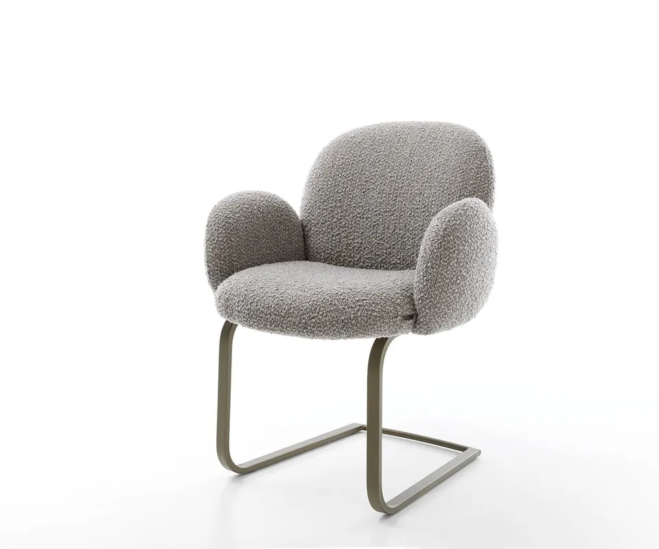 Freischwinger Nube-Flex mit Armlehnen Bouclé Silbergrau Freischwinger flach Effektfinish Titan Taschenfederkern Preis Gesenkt
