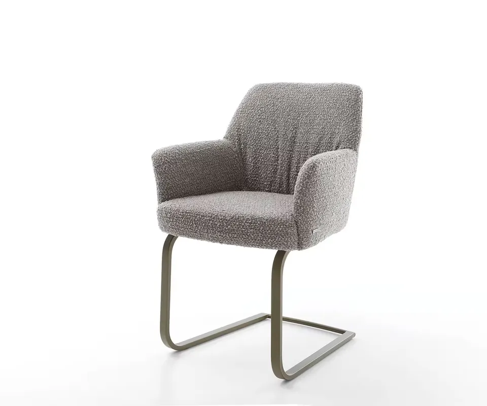 Freischwinger Xana-Flex mit Armlehnen Bouclé Silbergrau Freischwinger flach Effektfinish Titan Taschenfederkern Sonderaktion