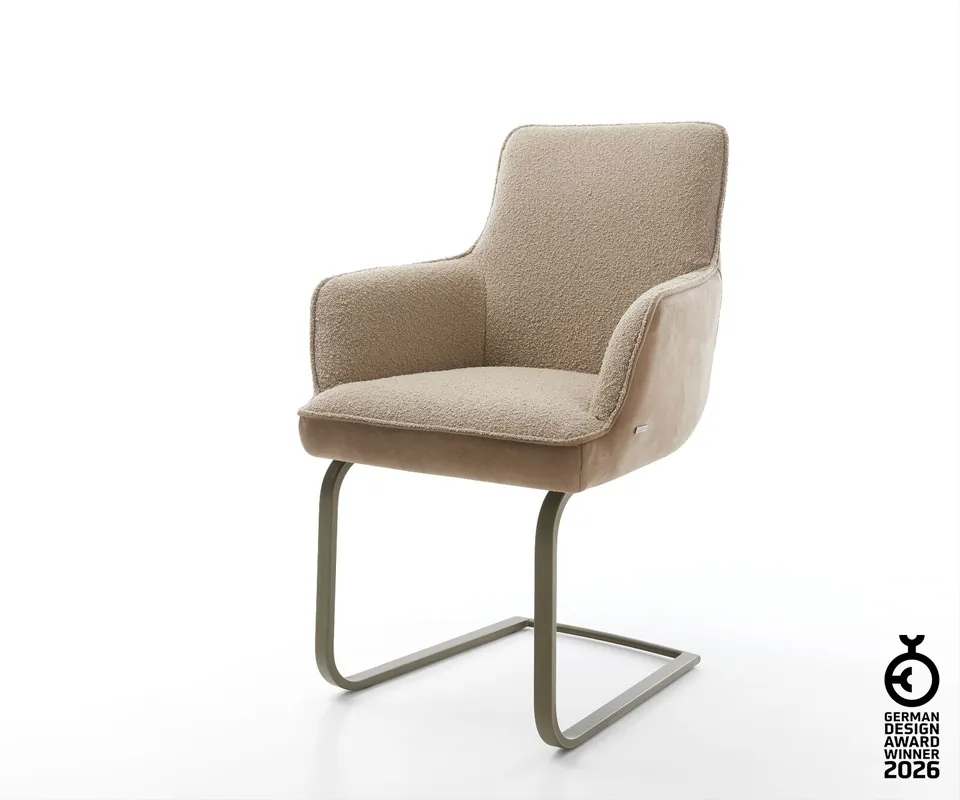 Sofort Bestellen Freischwinger Heira-Flex mit Armlehnen Materialmix Schlamm Freischwinger flach Effektfinish Titan Taschenfederkern