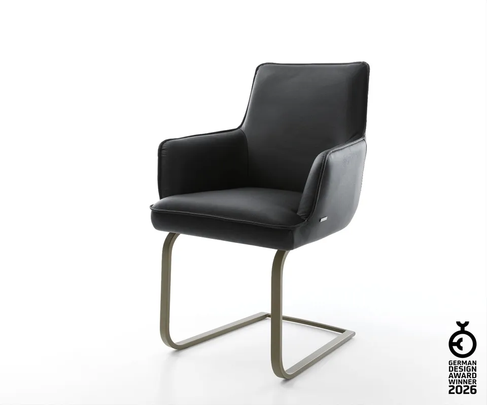 Freischwinger Heira-Flex mit Armlehnen Echt-Leder Schwarz Freischwinger flach Effektfinish Titan Taschenfederkern Angebot