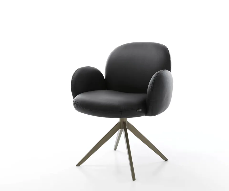 Drehstuhl Nube-Flex mit Armlehnen Echt-Leder Schwarz Kreuzgestell breit Effektfinish Titan 360° drehbar Taschenfederkern Jetzt Kaufen