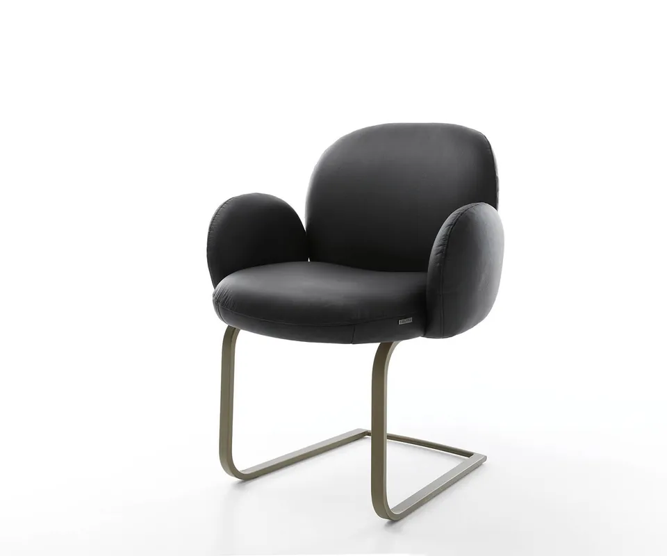 Freischwinger Nube-Flex mit Armlehnen Echt-Leder Schwarz Freischwinger flach Effektfinish Titan Taschenfederkern Direkt Vom Hersteller