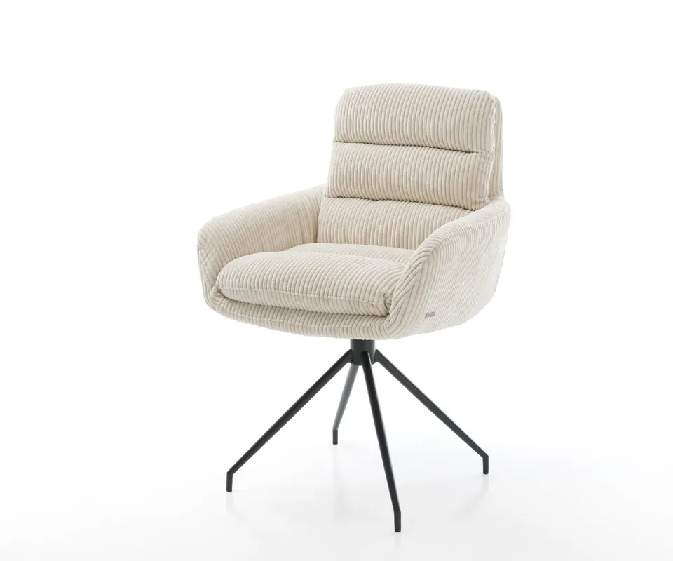 Esszimmerstuhl Abelia-Flex mit Armlehnen Cord Beige Kreuzgestell konisch Schwarz Neu