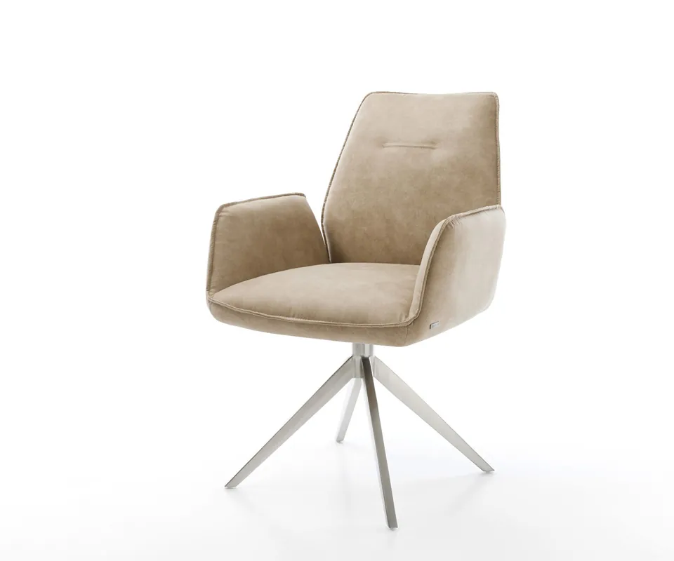Expressversand Esszimmerstuhl Zoa-Flex Mikrofaser Beige Vintage Kreuzgestell breit Edelstahl Taschenfederkern