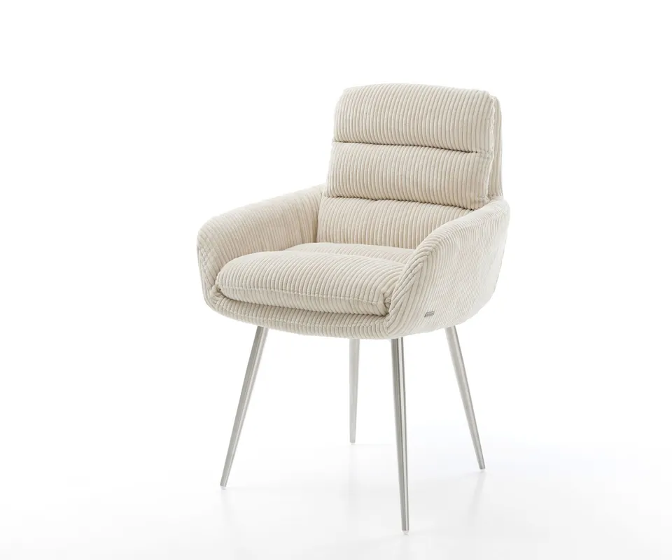 Schneller Versand Esszimmerstuhl Abelia-Flex mit Armlehnen Cord Beige 4-Fuß konisch Edelstahl