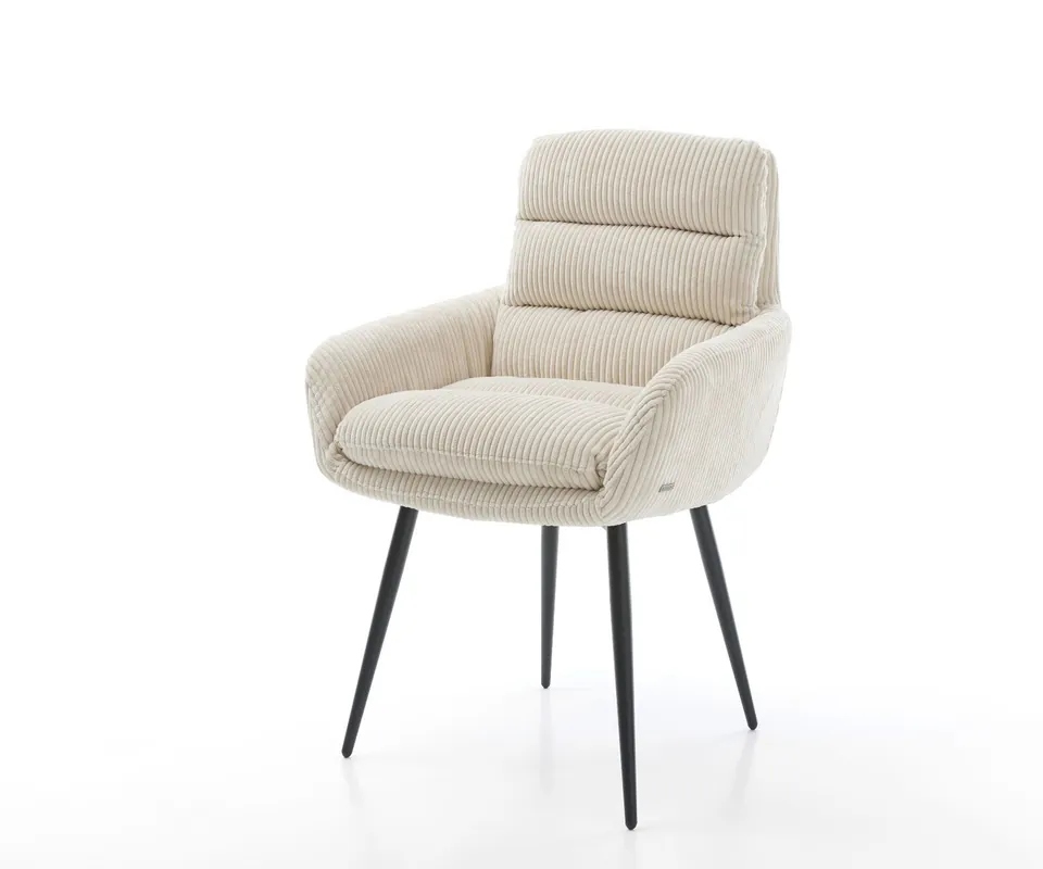 Esszimmerstuhl Abelia-Flex mit Armlehnen Cord Beige 4-Fuß konisch Schwarz Beliebt