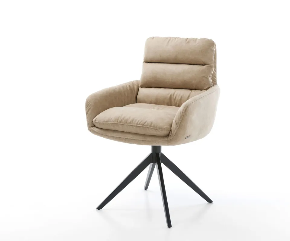 Esszimmerstuhl Abelia-Flex mit Armlehnen Mikrofaser Beige Vintage Kreuzgestell breit Schwarz Nur Für Kurze Zeit