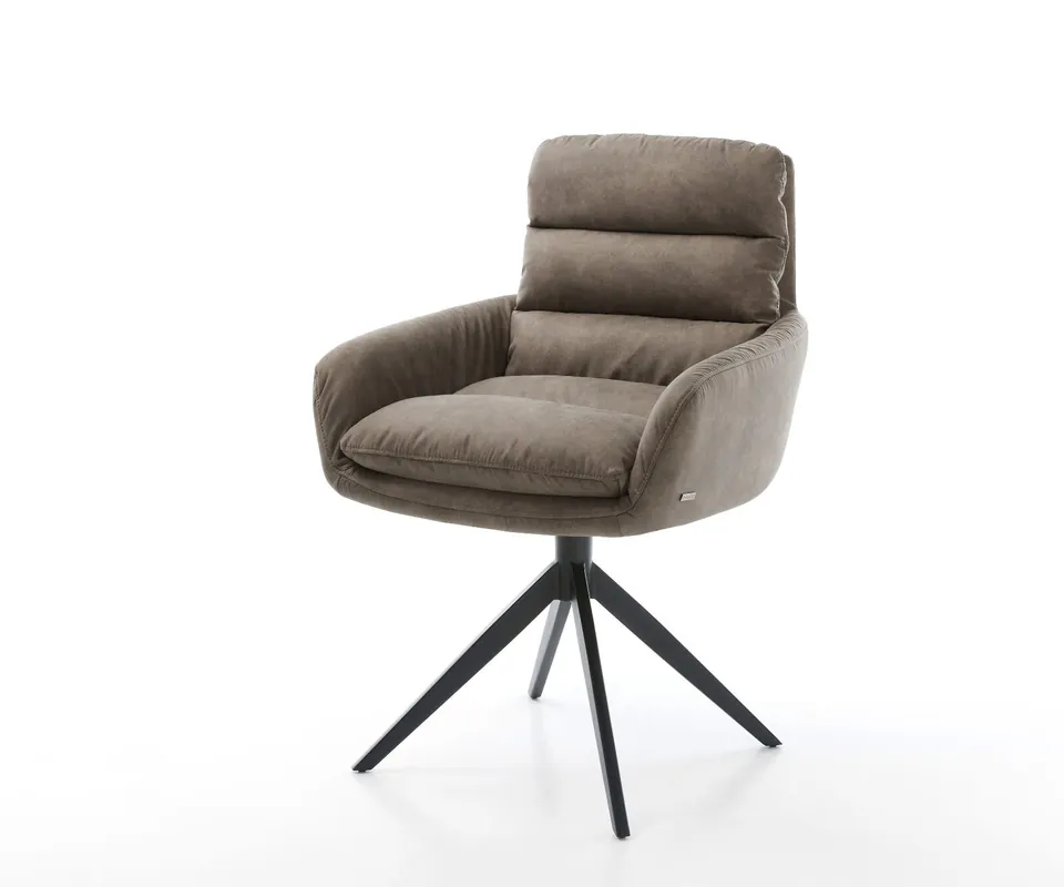 Esszimmerstuhl Abelia-Flex mit Armlehnen Mikrofaser Taupe Vintage Kreuzgestell breit Schwarz Preiswert
