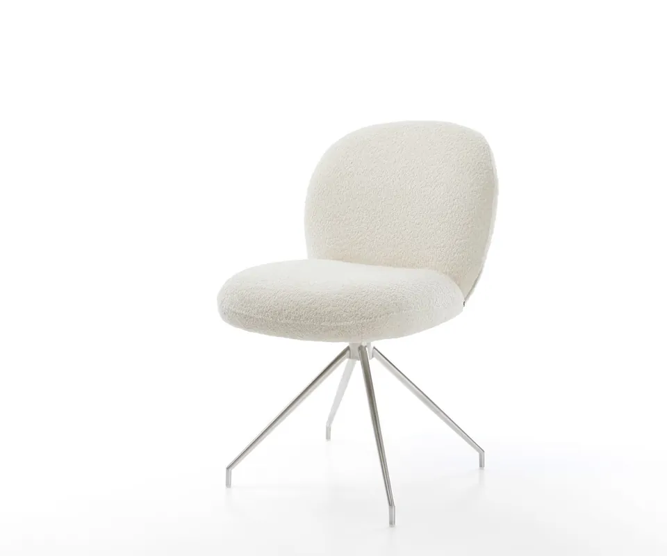 Drehstuhl Nube-Flex Bouclé Weiß Kreuzgestell konisch Edelstahl 180° drehbar Taschenfederkern Neue Kollektion
