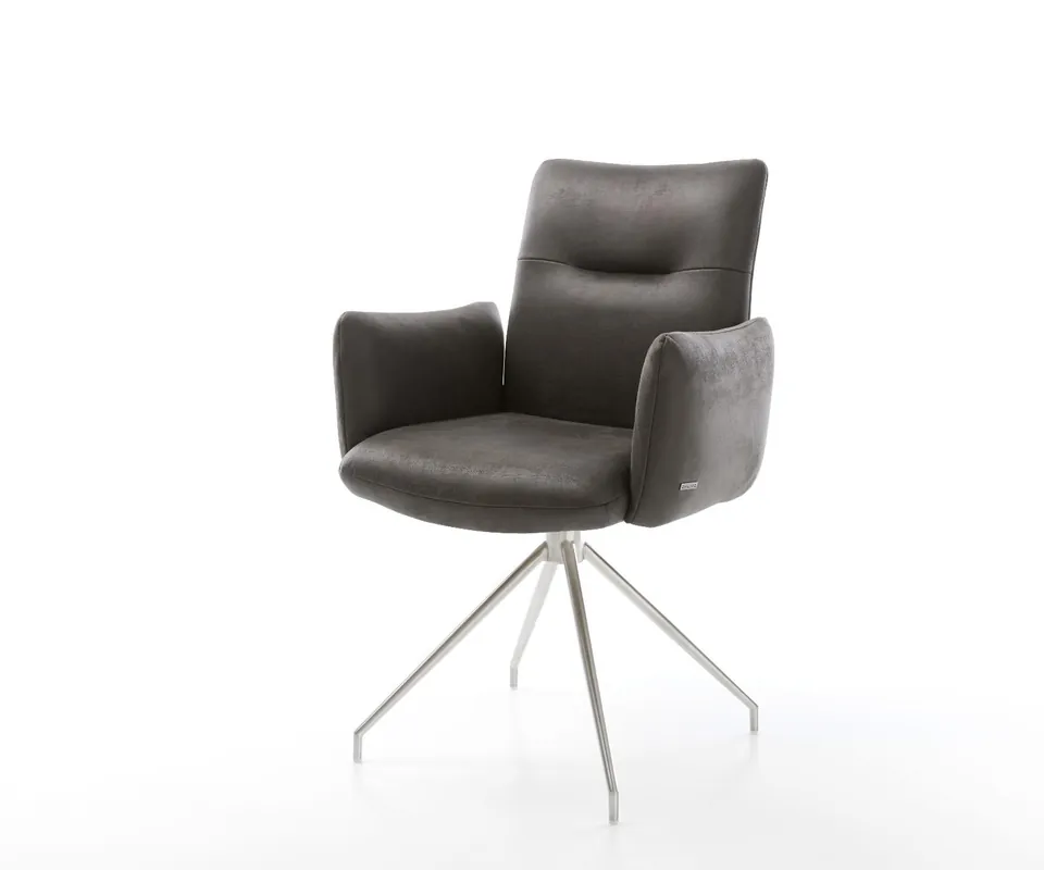 Drehstuhl Jova-Flex mit Armlehnen Mikrofaser Anthrazit Vintage Kreuzgestell konisch Edelstahl 180° drehbar Taschenfederkern Knallerangebot