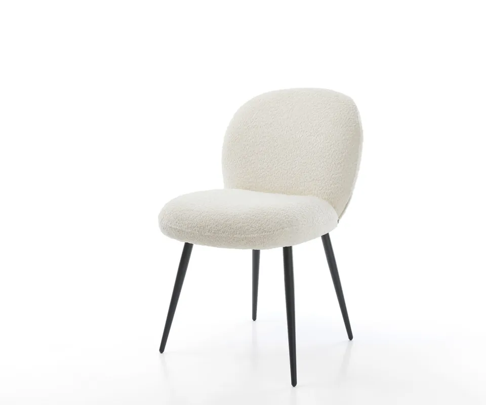 Neue Ware Esszimmerstuhl Nube-Flex Bouclé Weiß 4-Fuß konisch Schwarz Taschenfederkern