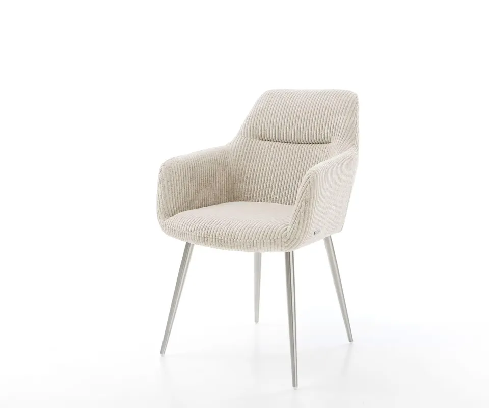 Esszimmerstuhl Pejo-Flex Cord Beige 4-Fuß konisch Edelstahl Taschenfederkern Echt