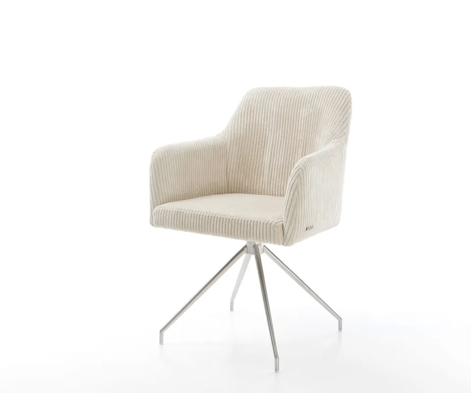 Expressversand Esszimmerstuhl Greg-Flex Cord Beige Kreuzgestell konisch Edelstahl Taschenfederkern