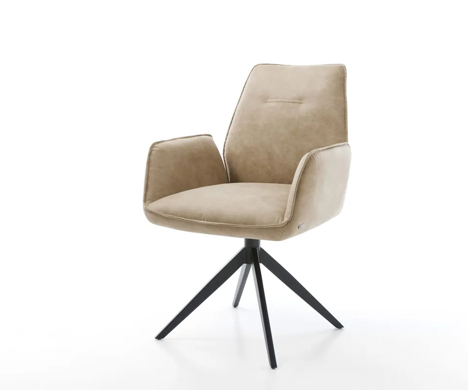 Esszimmerstuhl Zoa-Flex Mikrofaser Beige Vintage Kreuzgestell breit Schwarz Taschenfederkern Sonderaktion