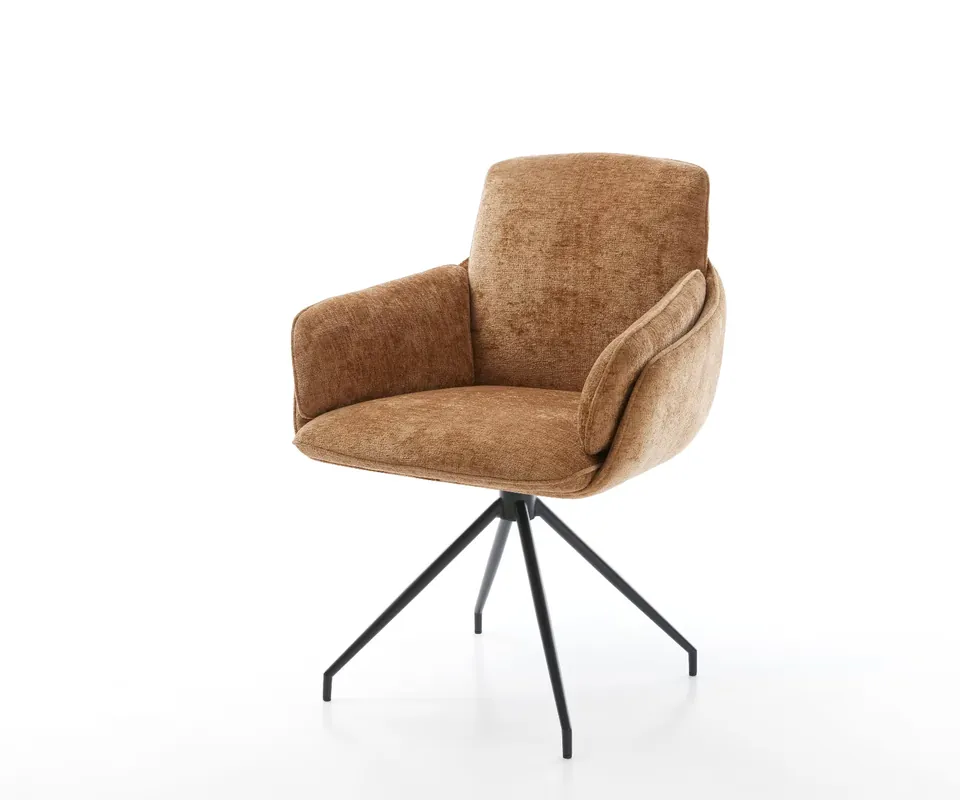 Drehstuhl Luan-Flex mit Armlehnen Chenille Rost Kreuzgestell konisch Schwarz 180° drehbar Expressversand