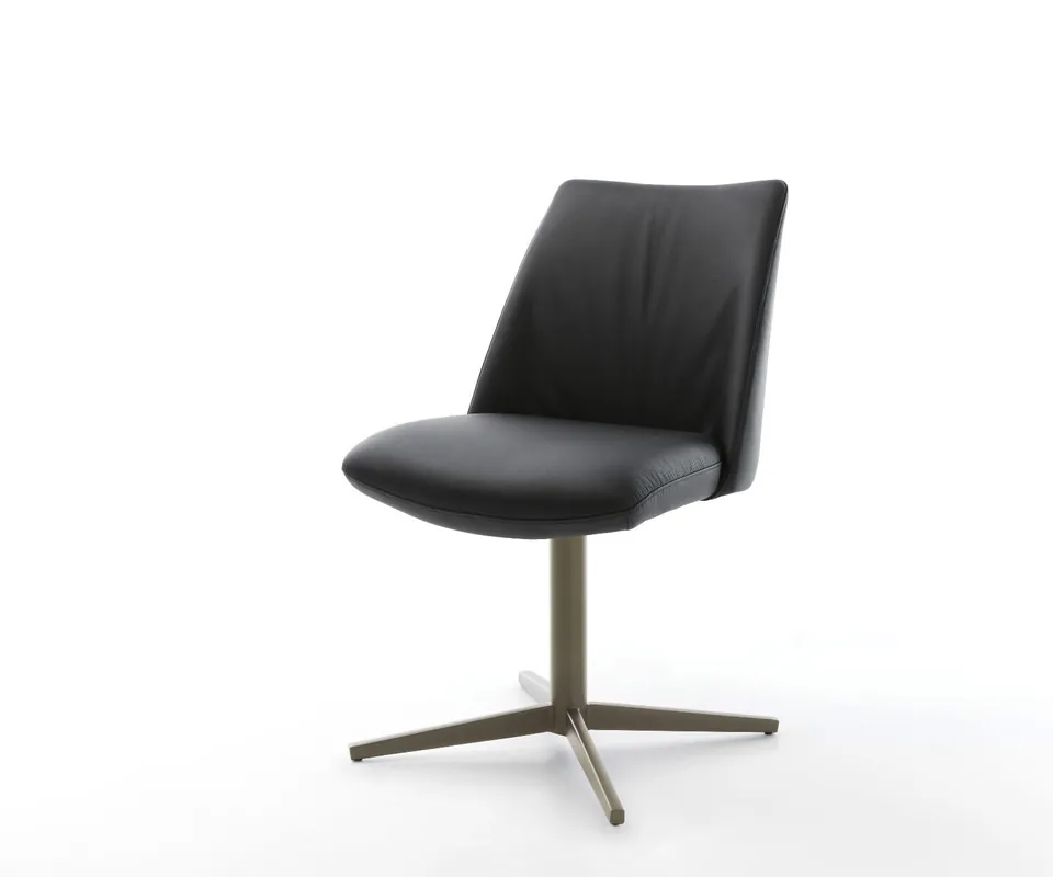 Zertifiziert Drehstuhl Elso-Flex Echt-Leder Schwarz Fußkreuz Effektfinish Titan 360° drehbar Taschenfederkern