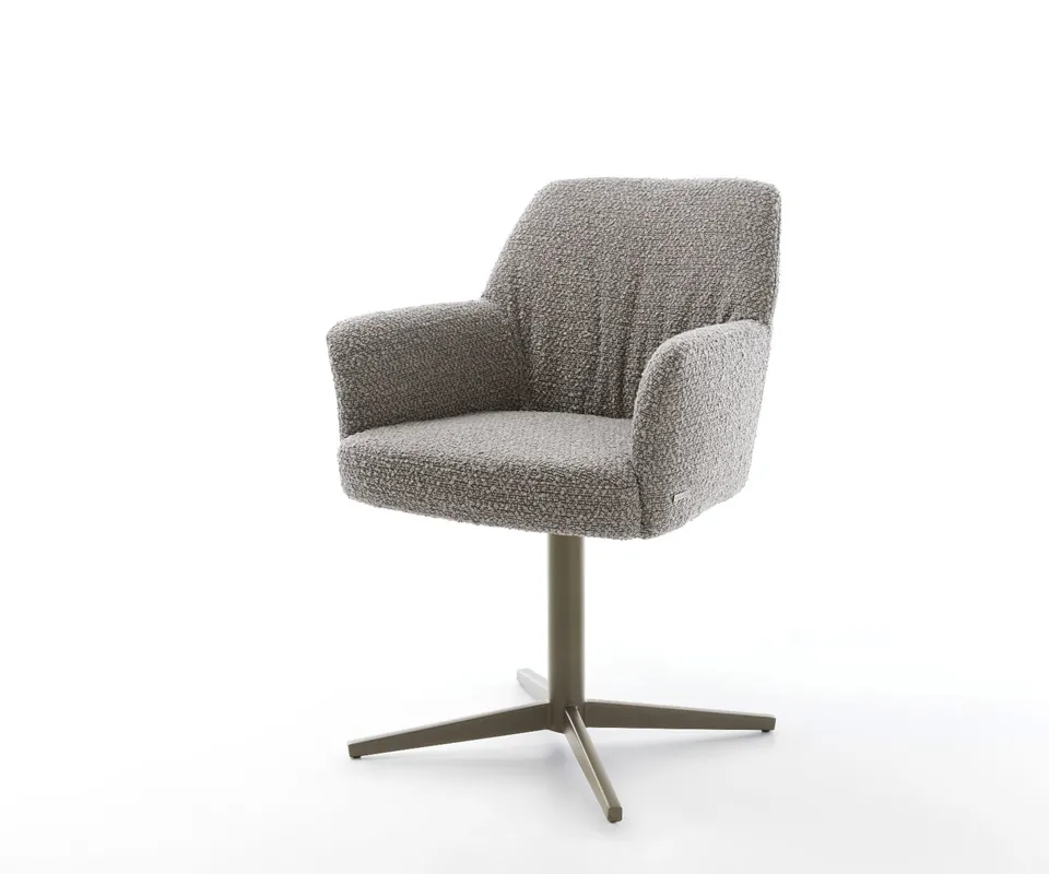 Drehstuhl Xana-Flex mit Armlehnen Bouclé Silbergrau Fußkreuz Effektfinish Titan 360° drehbar Taschenfederkern Sale