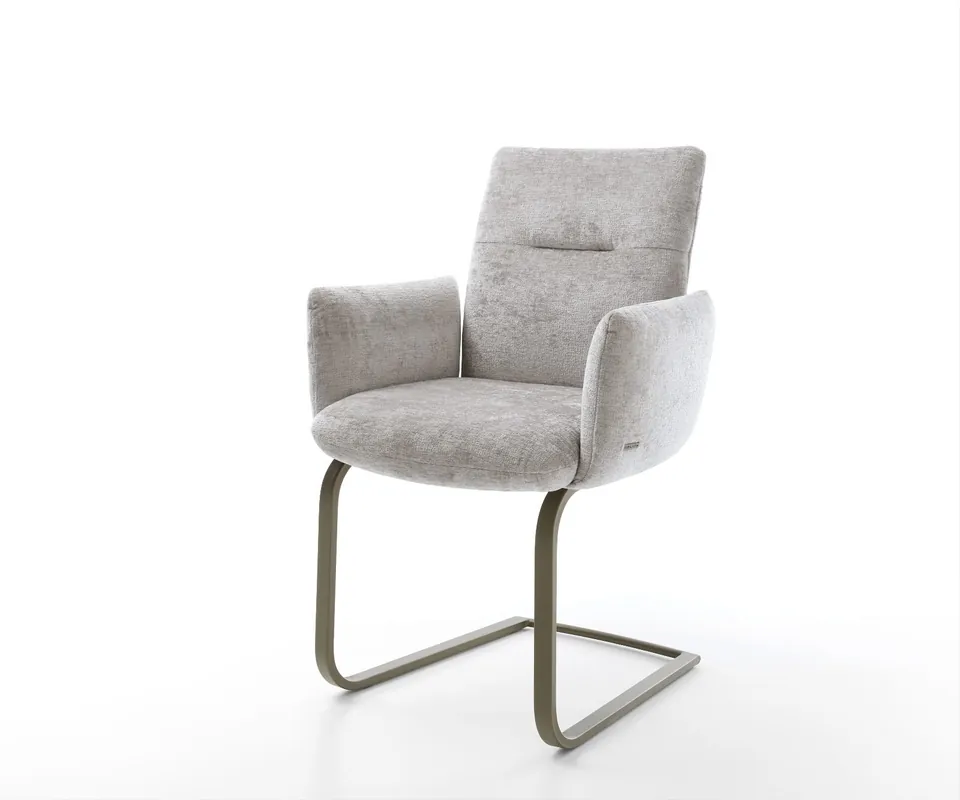 Freischwinger Jova-Flex mit Armlehnen Chenille Silbergrau Freischwinger flach Effektfinish Titan Taschenfederkern Nur Heute