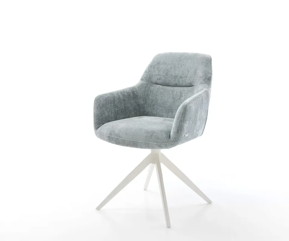 Drehstuhl Pejo-Flex Chenille Pastellblau Kreuzgestell breit Weiß 360° drehbar Wippfunktion Taschenfederkern Abverkauf