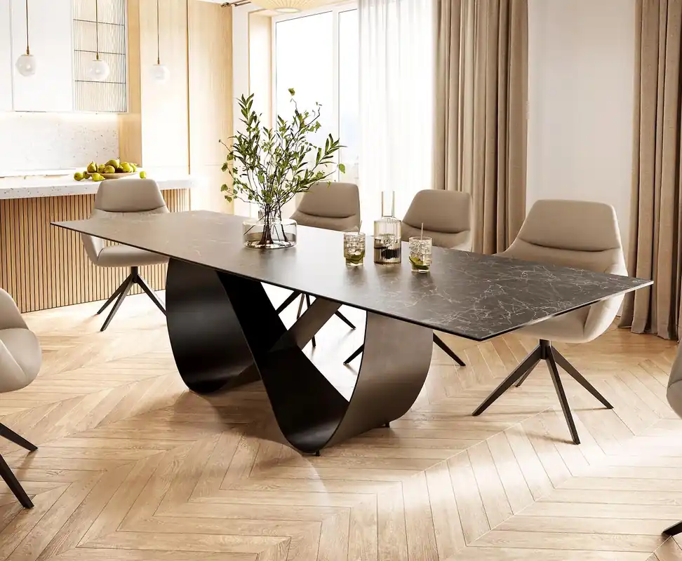 Esstisch Edge 300x100 Keramik Laminam® Nero Greco Anthrazit Infinity Metall Schwarz Top-Preis
