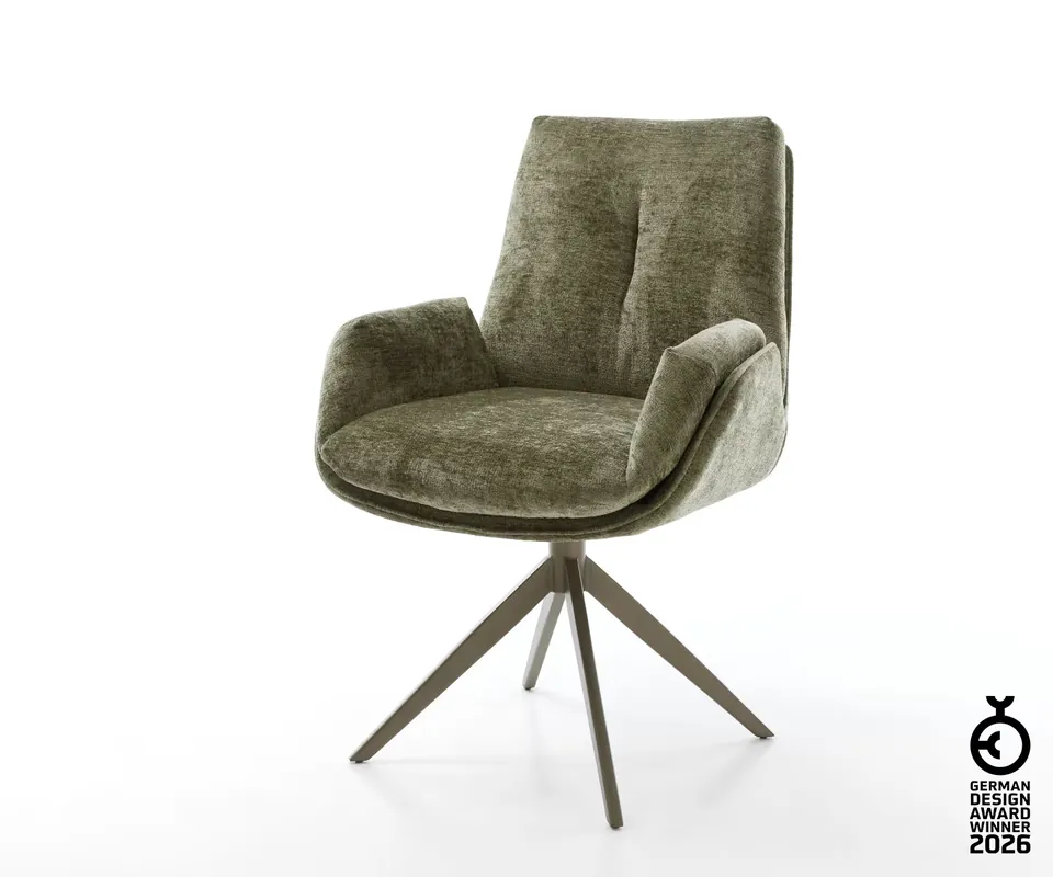 Neu Drehstuhl Clea-Flex Chenille Olive Kreuzgestell breit Effektfinish Titan 360° drehbar