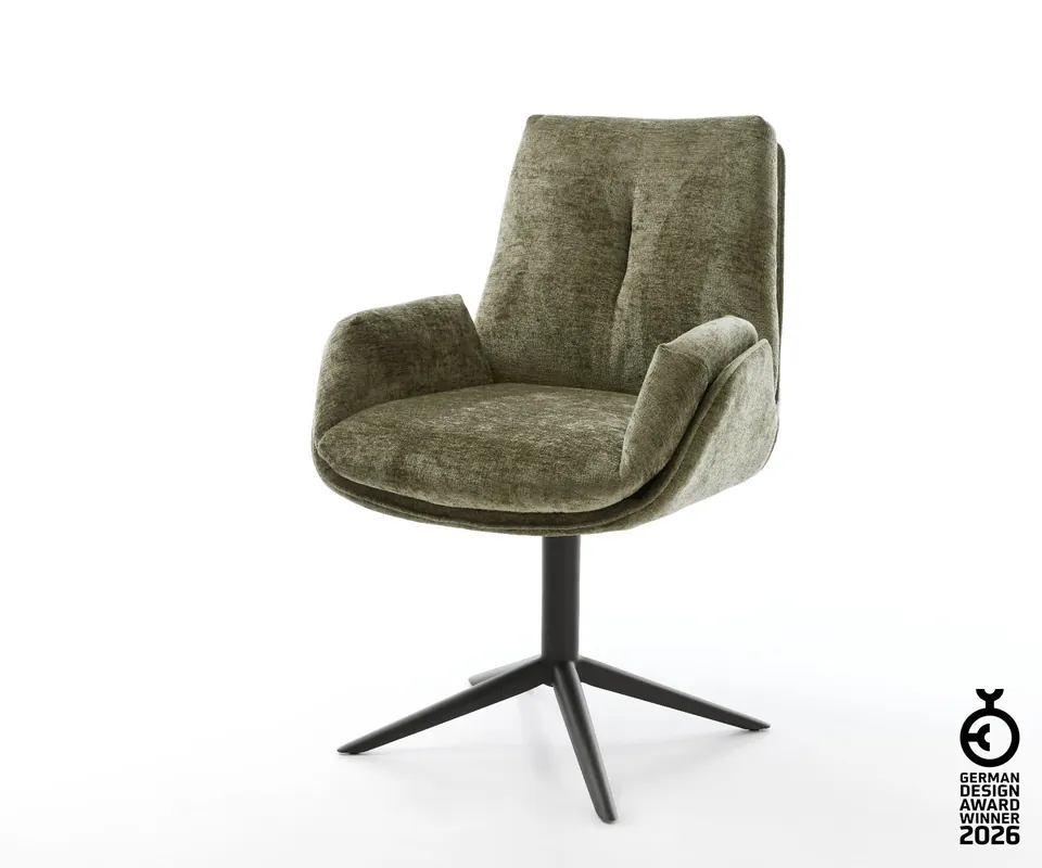Drehstuhl Clea-Flex Chenille Olive Fußkreuz Schwarz 360° drehbar Wippfunktion Online Kaufen