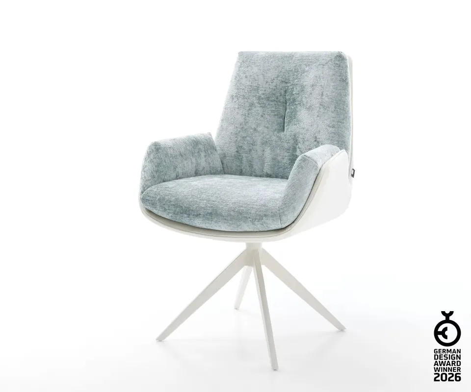 Sonderangebot Drehstuhl Clea-Flex Materialmix Echtleder Weiß-Pastellblau Kreuzgestell breit Weiß 360° drehbar Wippfunktion