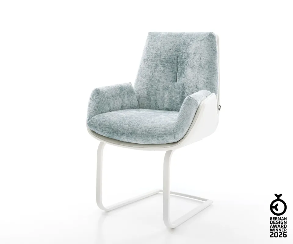 Kracherpreis Freischwinger Clea-Flex Materialmix Echtleder Weiß-Pastellblau Freischwinger flach Weiß