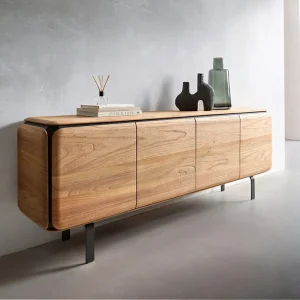 Expressversand Sideboard Giacinto 180 cm Ulme Natur 4 Türen L-Fuß Schwarz