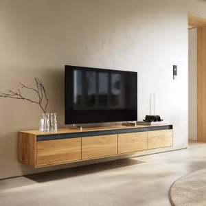 Designer-Lowboard Stonegrace 200 cm Eiche Natur Schiefer 4 Schübe Schwebend Preis Gesenkt