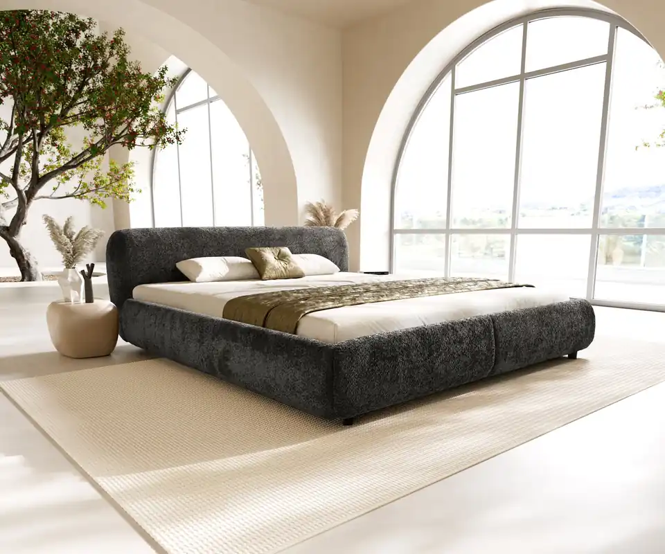 Geprüft Polsterbettgestell Shona 180x200 cm Teddystoff Grau