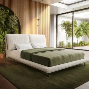 Bestpreis Polsterbettgestell Cusino 140x200 cm Bouclé Creme-Weiß
