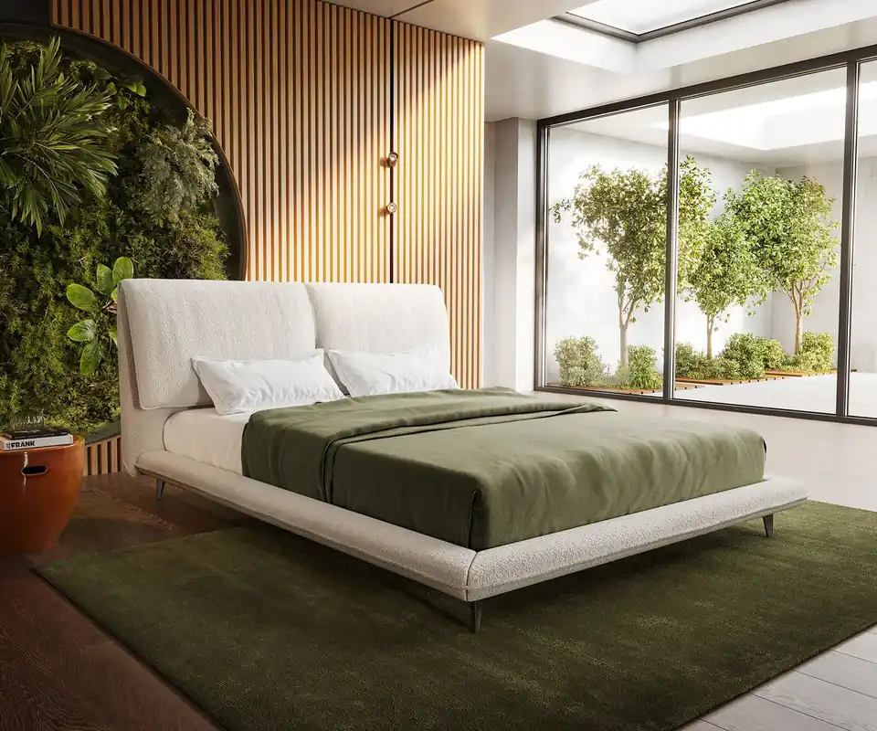 Bestpreis Polsterbettgestell Cusino 140x200 cm Bouclé Creme-Weiß