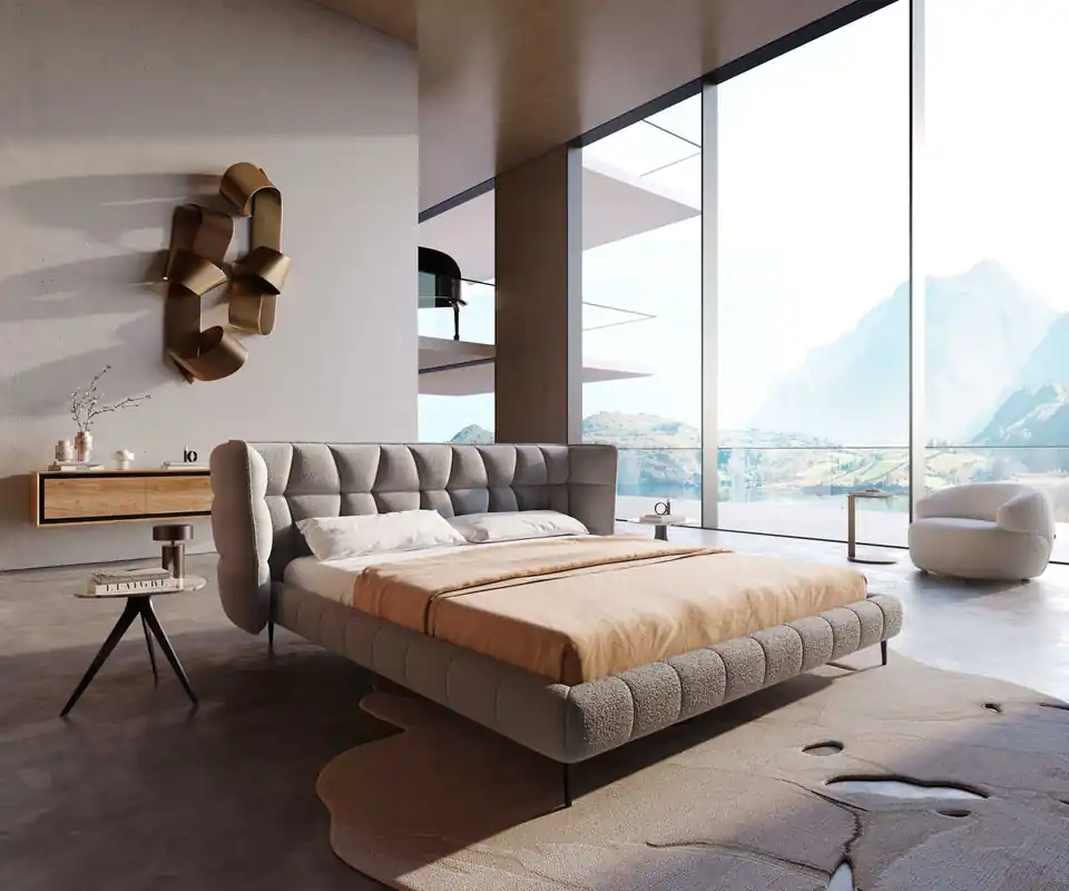 Preiswert Polsterbettgestell Capujo 180x200 cm Bouclé Silbergrau