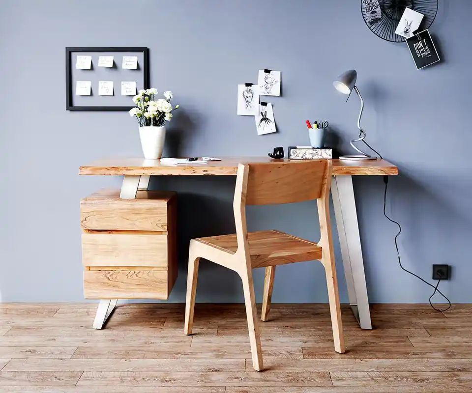 Sichere Zahlung Schreibtisch Live-Edge 150x60 cm Akazie Natur 3 Schübe