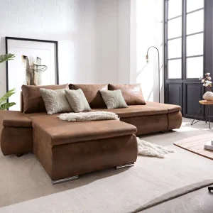 Meistverkauft Ecksofa Abilene 260x175 cm Braun Ottomane variabel mit Schlaffunktion