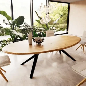 Esstisch Edge Oval 280x130x2,5 Eiche Natur Zenthara kantig Metall Schwarz Flow- Nur Für Kurze Zeit