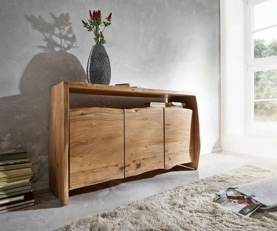Sichere Zahlung Sideboard Live-Edge 145 cm Akazie Natur 3 Türen