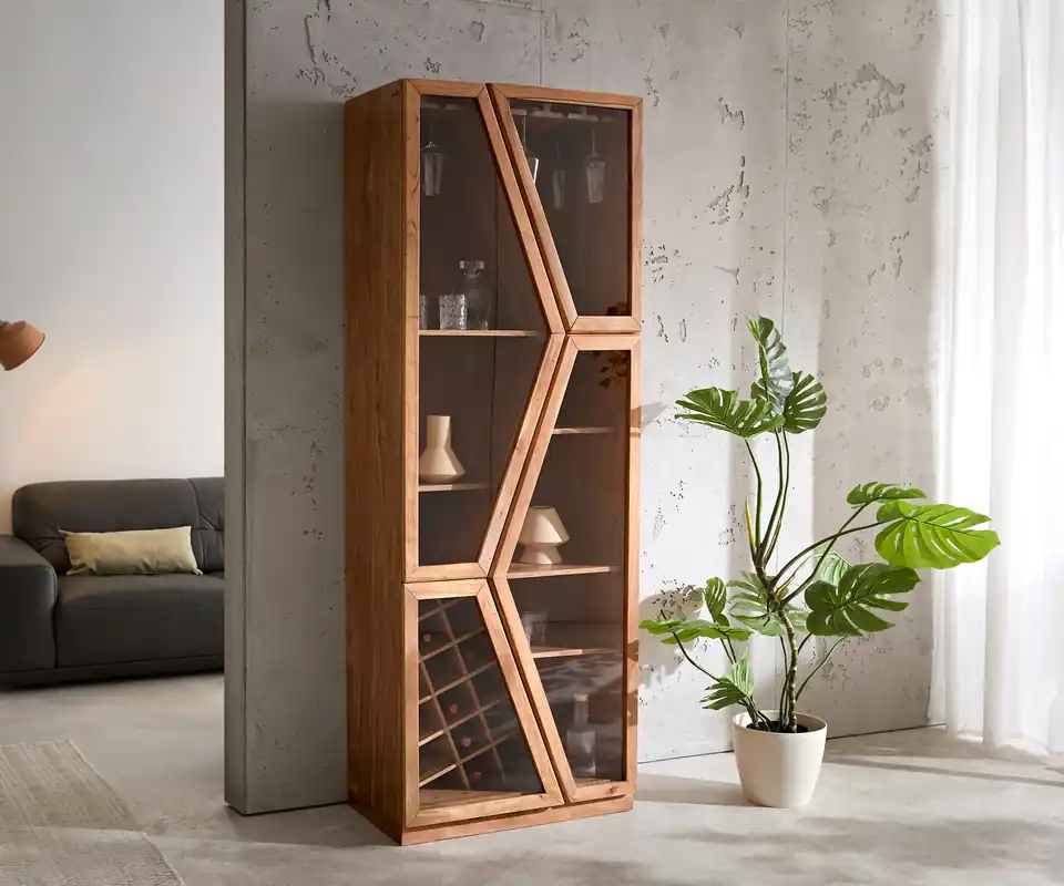 Vitrine Taza 75x210 cm Akazie Natur 4 Türen Barschrank Meistverkauft