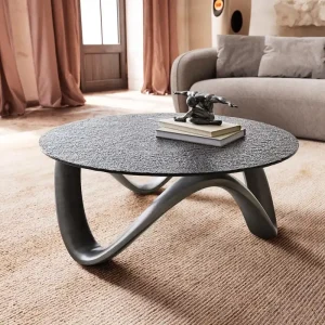 Angebot Couchtisch Tanju 90x90 cm Metallic Silber mit Reliefglas Grau