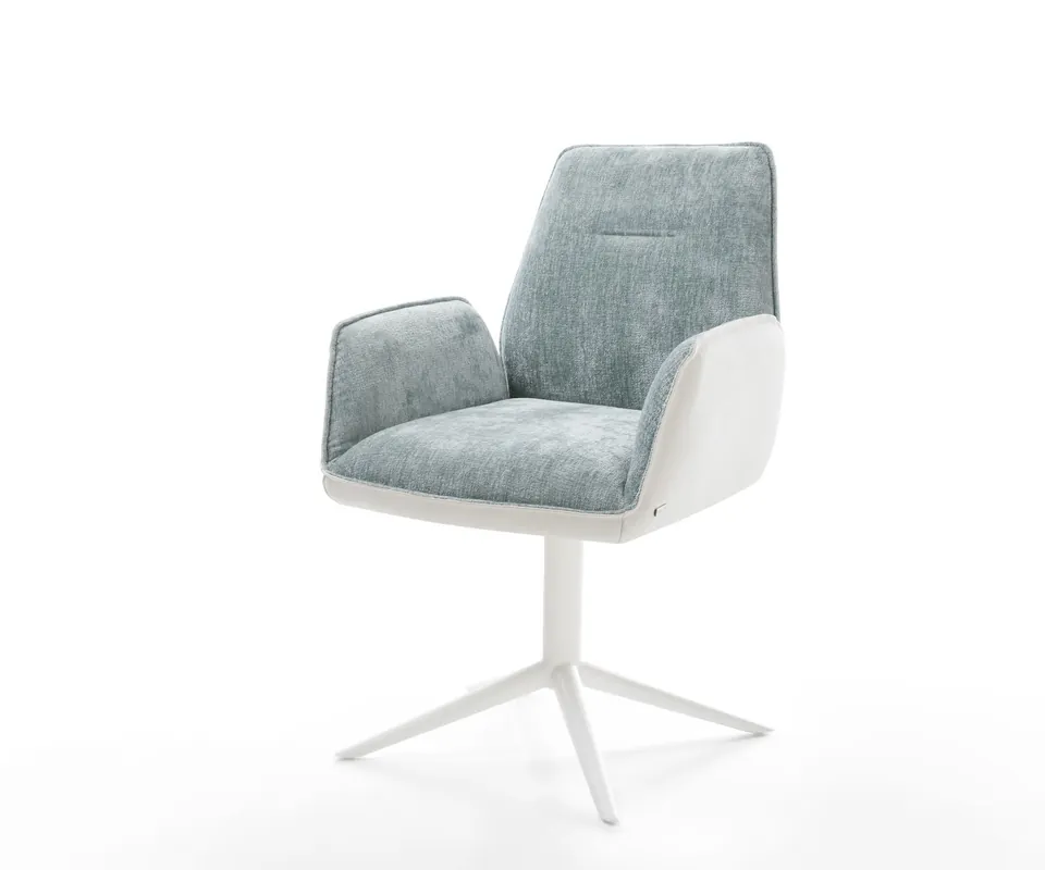 Sale Drehstuhl Zoa-Flex Materialmix Echtleder Weiß-Pastellblau Fußkreuz Weiß 360° drehbar Wippfunktion Taschenfederkern