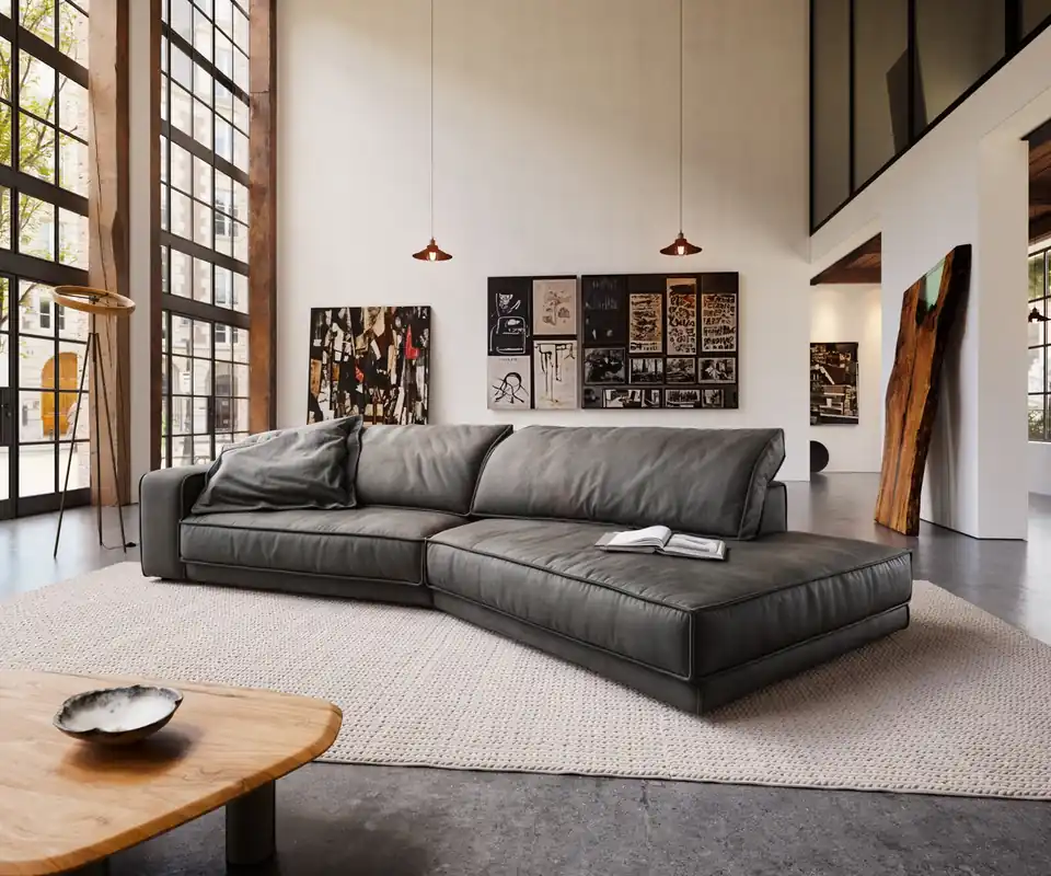 Big-Sofa Snoosh 400x150 cm Mikrofaser Schwarz Vintage Recamiere rechts Online Kaufen