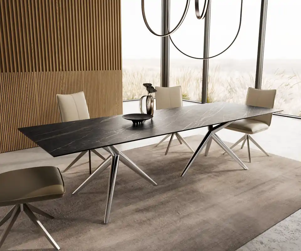 Begrenztes Angebot Esstisch Edge 300x100 Keramik Laminam®Noir Desir Braun Estelar rund Edelstahl