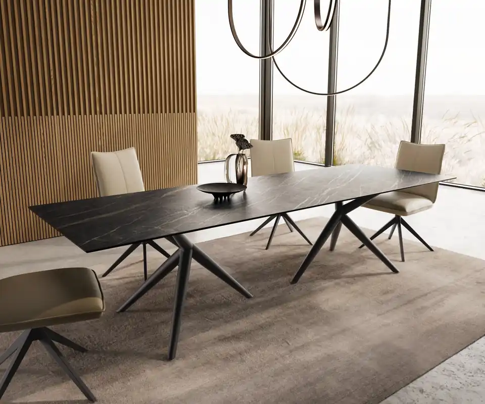 Esstisch Edge 300x100 Keramik Laminam®Noir Desir Braun Estelar rund Metall Schwarz Online Kaufen