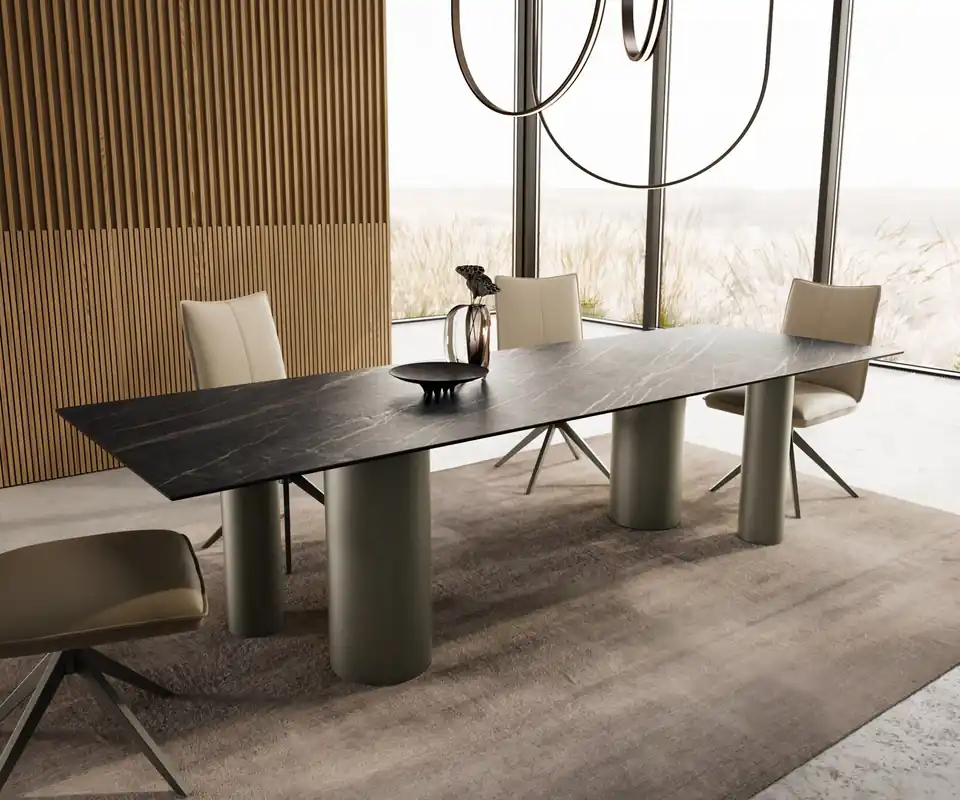 Sonderaktion Esstisch Edge 300x100 Keramik Laminam®Noir Desir Braun Pilier Metall Effektfinish Titan