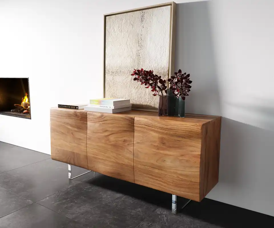 Sideboard New Live-Edge Live-Edge 145 cm Akazie Natur 3 Türen Acrylfuß Finale Aktion