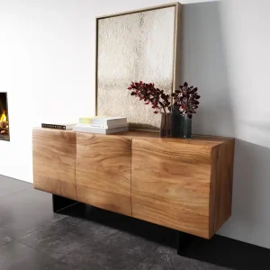 Ausverkauf Sideboard New Live-Edge Live-Edge 145 cm Akazie Natur 3 Türen Fuß Schwebeoptik Metall Schwarz