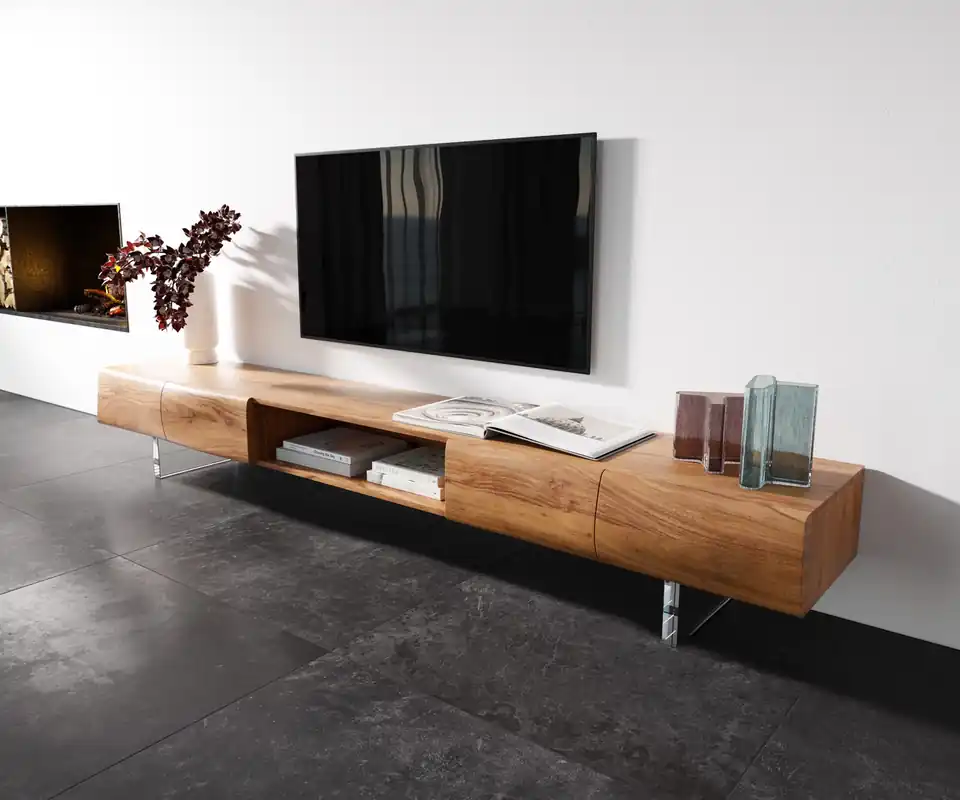 Lowboard New Live-Edge Live-Edge 240 cm Akazie Natur 4 Türen 1 Fach Acrylfuß Preis Gesenkt