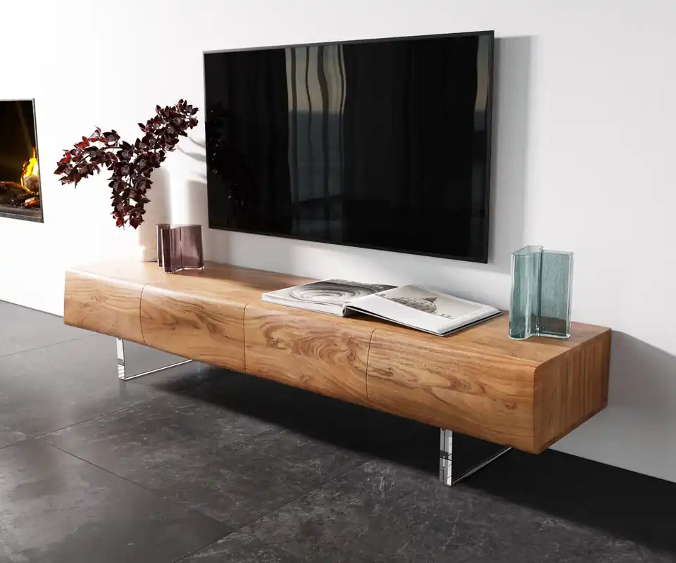 Lowboard New Live-Edge Live-Edge 175 cm Akazie Natur 4 Türen Acrylfuß Preis Gesenkt